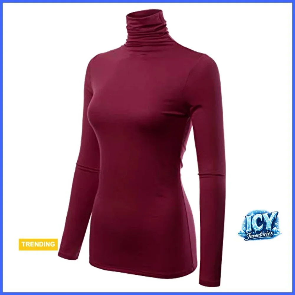 Premium Long Sleeve Turtleneck Pullover Sweater Lightweight Made USA